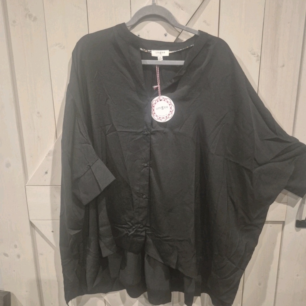 Umgee Medium Oversized Buttonup Top With High Low  Hem